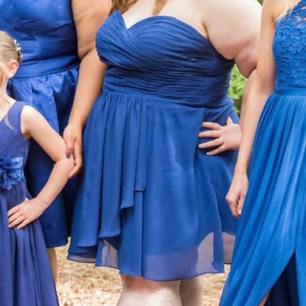 Chiffon Royal Blue Strapless Corset Back Dress